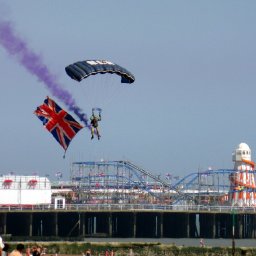 Parachutist and pier
